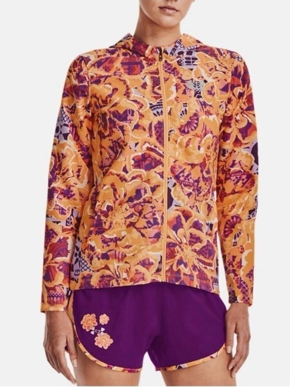 Under Armour Womens Storm Day Of The Dead hooded running Jacket  Large Orange